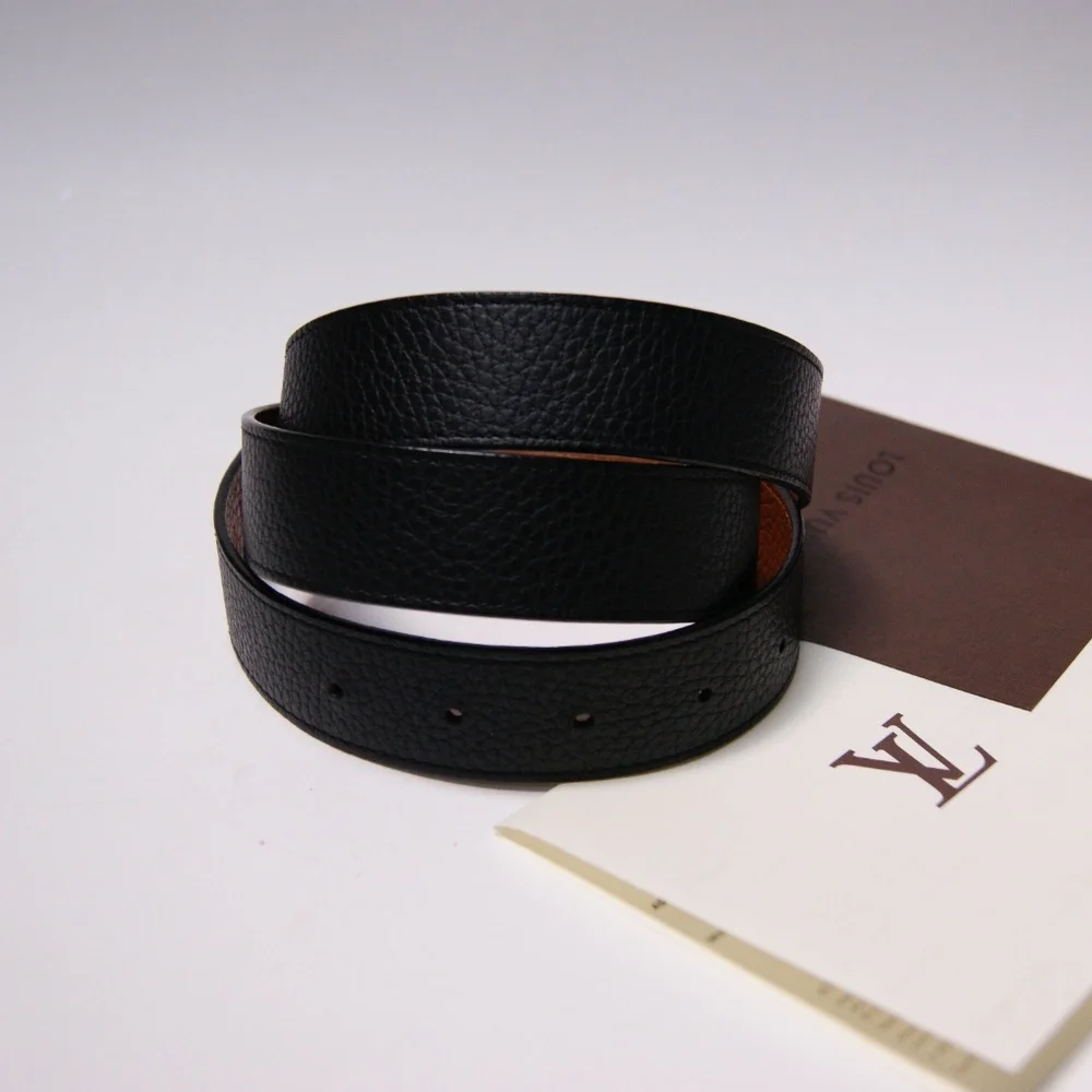 LV Initials Reversible Black Beige Belt Size 85